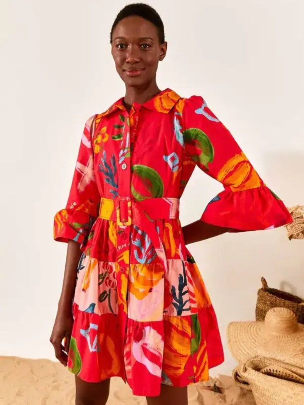 Farm Rio printed mini shirt dress Mixed Fruits Size Small NWT